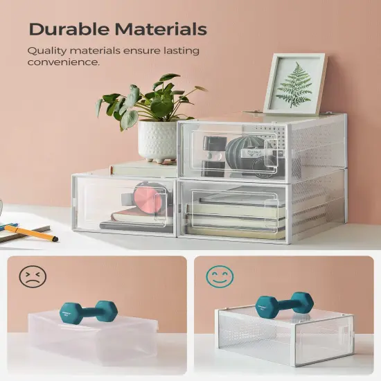 SONGMICS Shoe Boxes, Pack of 12 Shoe Storage Organizers, Stackable Clear Plastic Boxes for Closet, Sneakers, 9.1 x 13.1 x 5.6 Inches, Fit up to US Size 11, Transparent and White ULSP12SWT {5}