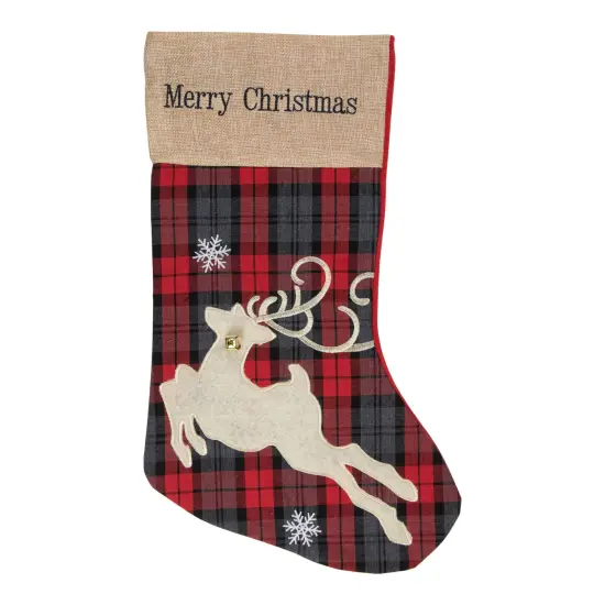 Northlight Plaid Merry Christmas Reindeer Stocking - 19" - Red and Green {1}