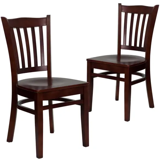 Emma and Oliver 2 Pack Vertical Slat Back Wooden Restaurant Chair Mahogany/Mahogany {1}