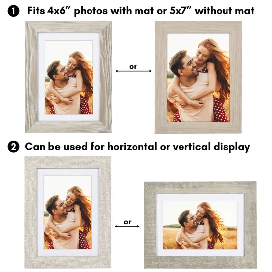 Americanflat Photo Frame Set with Mat - Set of 4 - Farmhouse Decor Picture Frames - Shatter Resistant Glass - Hanging Hardware - Includes Easel {10}