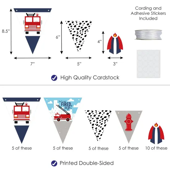 Big Dot of Happiness Fired Up Fire Truck DIY Firefighter Firetruck Baby Shower or Birthday Party Pennant Garland Decoration Triangle Banner 30 Pc {4}