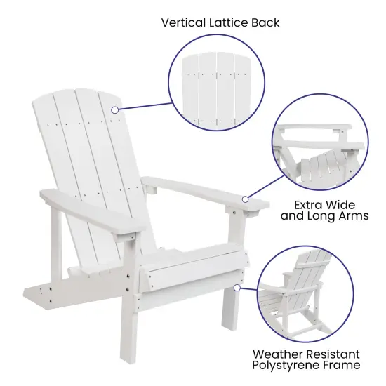 Merrick Lane Set of 2 Riviera Adirondack Patio Chairs With Vertical Lattice Back And Weather Resistant Frame White {2}