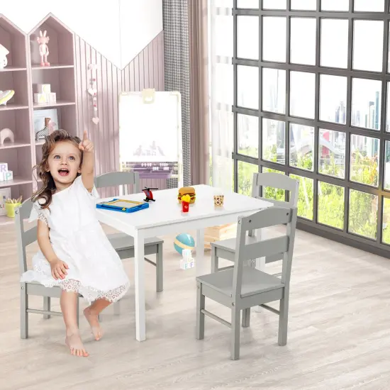 Kids 5 Pieces Table and Chair Set Wooden Children Activity Playroom Furniture Gift White {2}