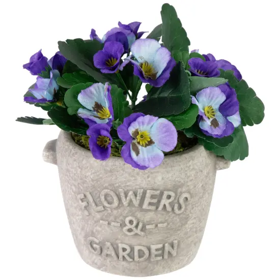 Northlight Pansy Artificial Floral Arrangement in "Flowers & Garden" Pot - 6" - Purple and Blue {4}