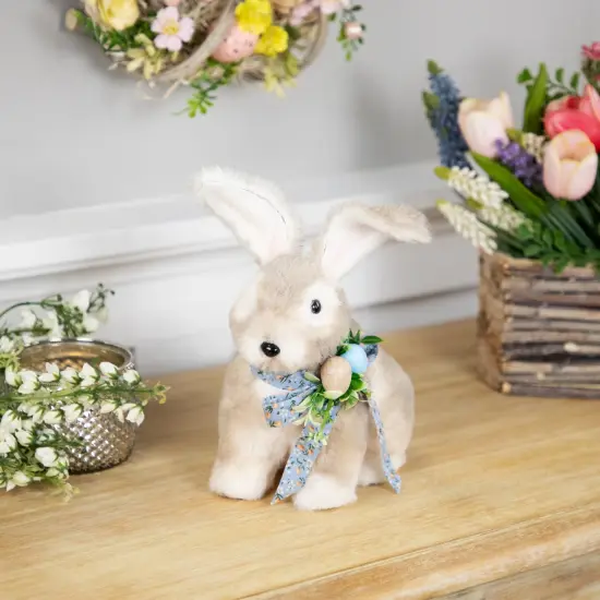 Northlight Plush Rabbit with Floral Bow Easter Figurine - 8" Brown {3}