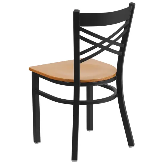 Emma and Oliver 2 Pack "X" Back Metal Restaurant Chair Natural/BlackMetal {3}
