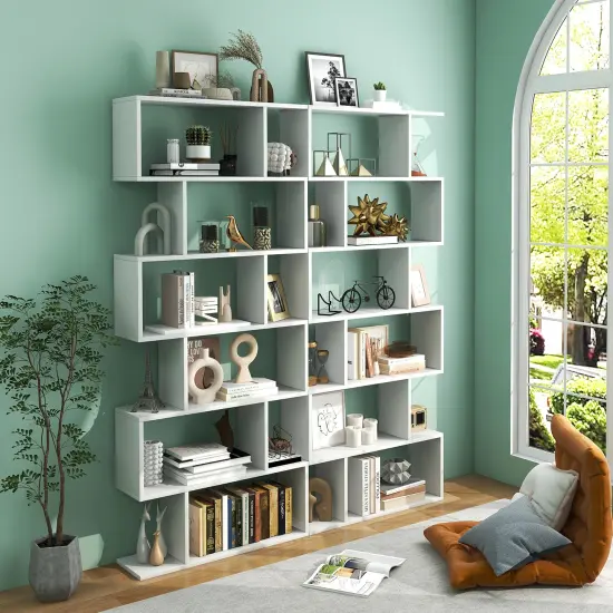 Costway 2 PCS 6 Tier S-Shaped Bookshelf Storage Display Bookcase Z-Shelf {2}