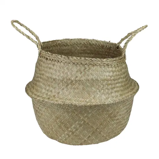 Northlight 15" Brown Seagrass Wide Belly Wicker Basket with Handles {1}
