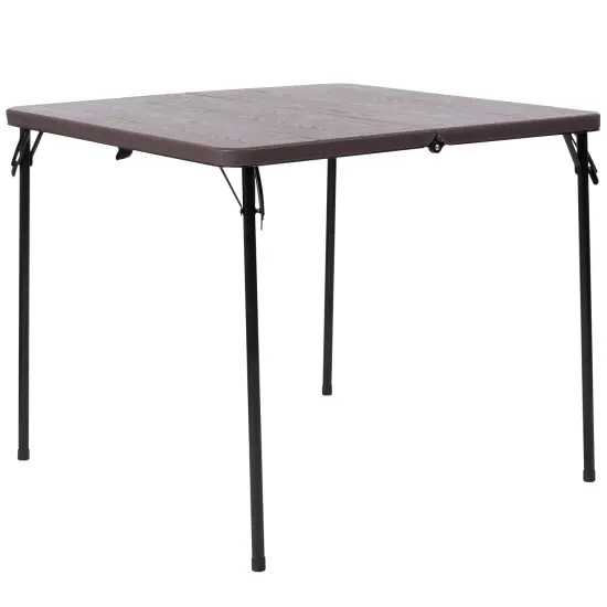 Emma and Oliver 2.83-Foot Square Bi-Fold Plastic Folding Table with Carrying Handle Brown {1}