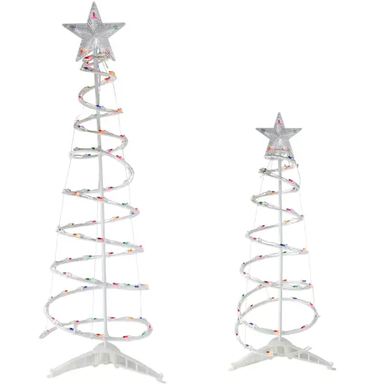 Northlight Lighted Sprial Outdoor Christmas Trees - 4' and 6' - Multi-Color - Set of 2 White {3}