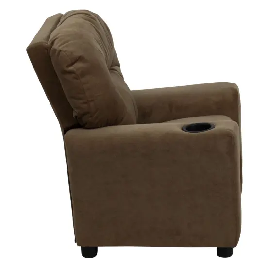 Emma and Oliver Contemporary Kids Recliner with Cup Holder Brown Microfiber {4}