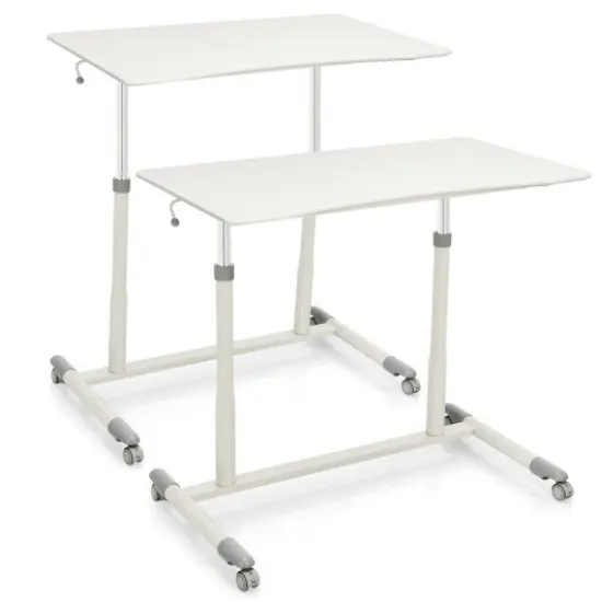 Height Adjustable Computer Standing Desk with 4 Universal Casters and I Shaped Base Natural {7}