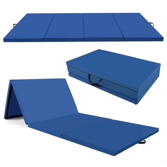 Costway 10' x 4' x 2" 4-Panel Folding Exercise Mat with Carrying Handles for Gym Yoga Black/Blue/Navy/Colorful/Pink&Blue/Pink/Light Pink/Navy {1}