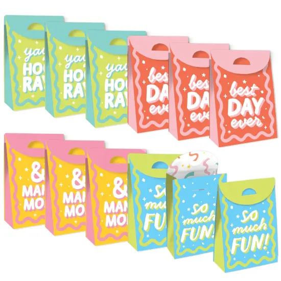 Big Dot of Happiness Party Time - Happy Birthday Gift Favor Bags - Party Goodie Boxes - Set of 12 {1}