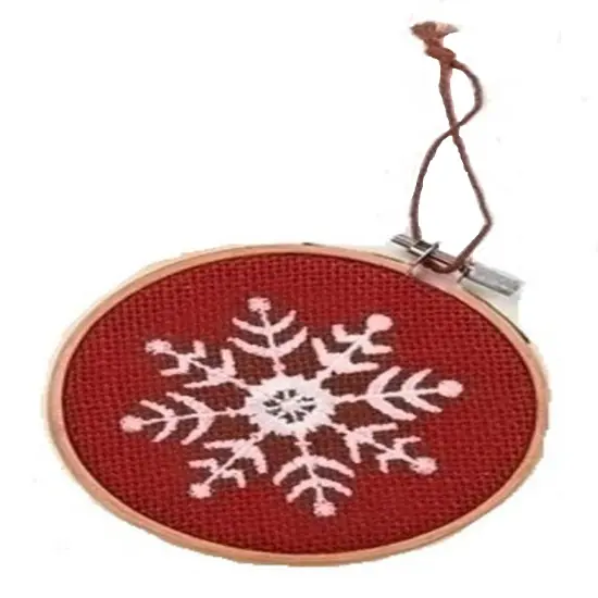 Roman 4.5" Red and White Snowflake in Hoop Loom Christmas Ornament {1}