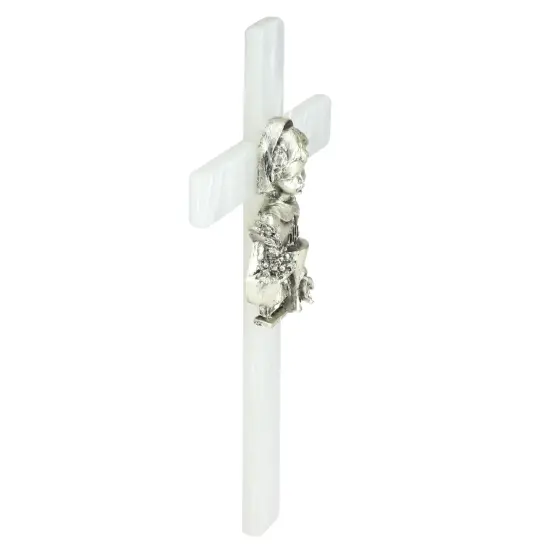 Roman Girl's Mother of Pearl First Communion Wall Cross White {3}