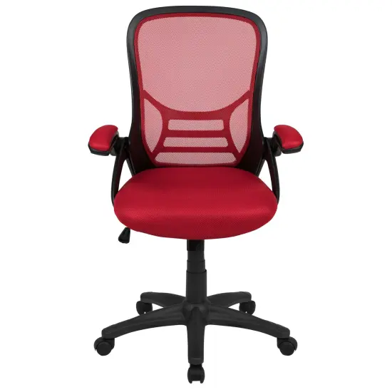 Emma and Oliver High Back Mesh Ergonomic Office Chair with Flip-up Arms Red {3}