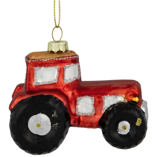 Northlight Tractor Glass Christmas Ornament - 3.5" - Red and Gold {5}