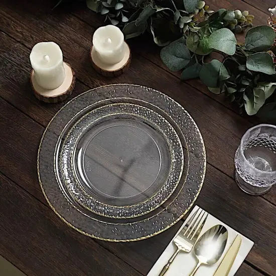 40 CLEAR 10" Round Salad PLATES Hammered GOLD Trim {2}