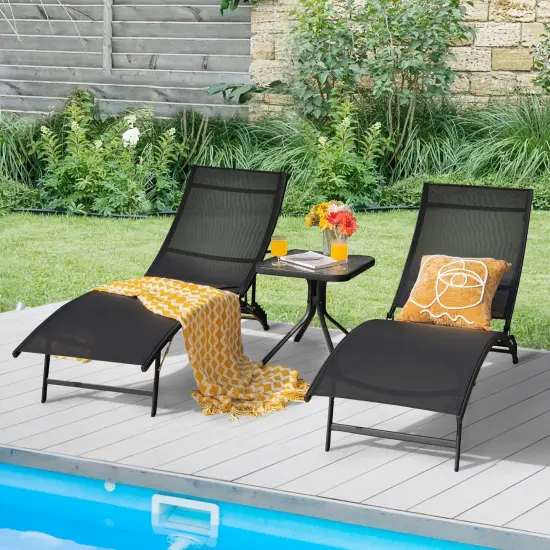 Costway 2 PCS Patio Folding Chaise Lounge Chair Recliner Adjustable Stackable Deck Black {2}