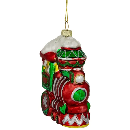 Northlight Glittered Train Christmas Glass Hanging Ornament - 4.5" - Red and Green {1}