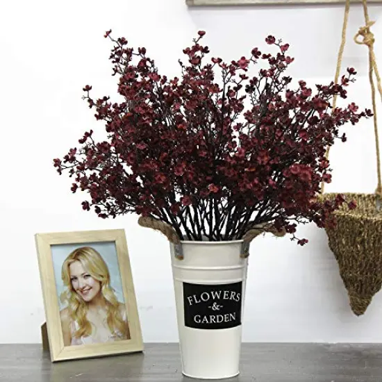 JAKY-Global Babys Breath Silk Artificial Flowers Burgundy 6 Bundle Fall Stems Fake Plants Decor Wedding Party Decoration Bouquets Real Touch DIY Home Garden (Autumn Red-6pcs) {6}