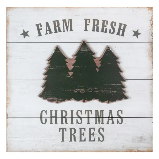 Northlight 16" White Washed Farm Fresh Christmas Trees Wooden Wall Sign {1}
