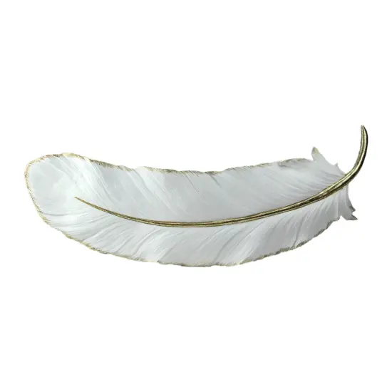 Roman 22" White and Gold Gilded Feather Shaped Christmas Wall Decor {1}