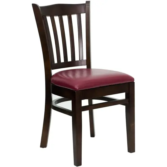 Emma and Oliver Vertical Slat Back Wooden Restaurant Dining Chair BurgundyVinyl/Walnut {1}