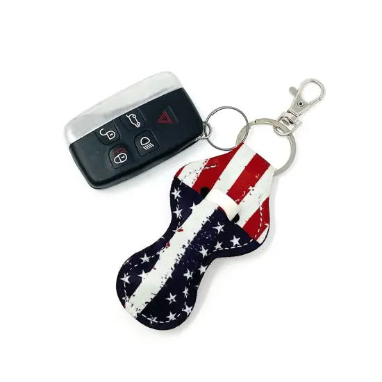 Wrapables 10 Pack Chapstick Holder Keychain with 10 Pieces Metal Clasps Patriotic Flag {3}