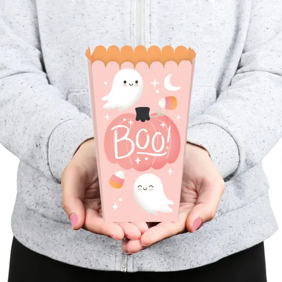 Big Dot of Happiness Pastel Halloween - Pink Pumpkin Party Favor Popcorn Treat Boxes - Set of 12 {6}