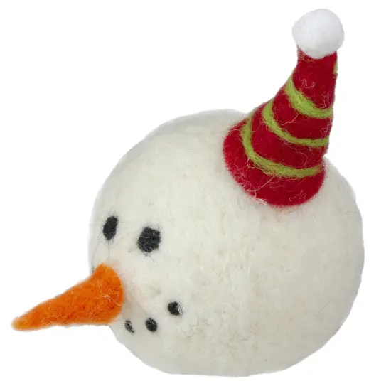 Tii Collections 6" Snowmans Face With a Red and Green Striped Hat Christmas Ornament White {3}