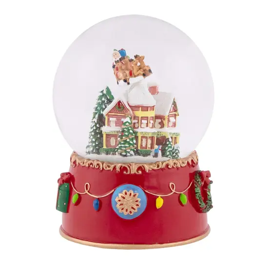 Northlight Santa and Reindeer Christmas Night Musical Snow Globe - 7" Red {3}