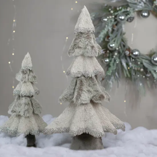 Northlight Sisal and Faux Fur Christmas Tree with Glitter - 20" - Gray {3}
