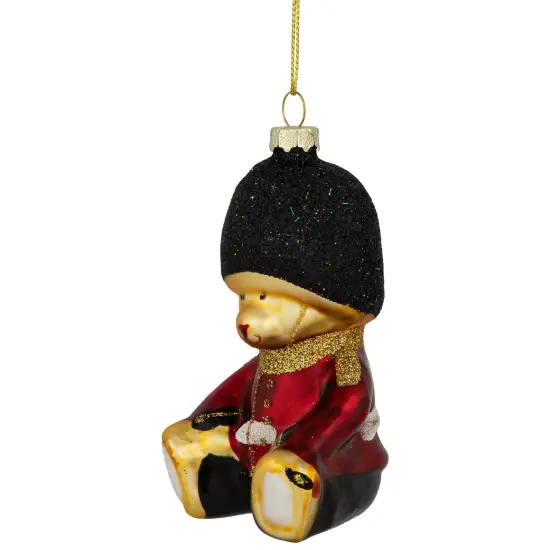 Northlight Glittered Teddy Bear Soldier Glass Christmas Hanging Ornament - 4" - Red and Black {4}