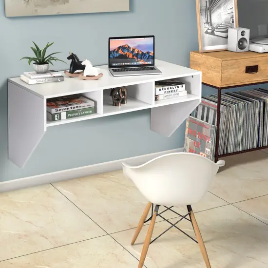 Wall Mounted Floating Computer Table Desk Home Office Furni Storage Shelf White {5}