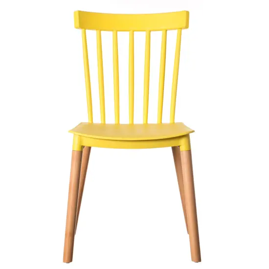 Modern Plastic Dining Chair Windsor Design with Beech Wood Legs Set of 4 Yellow {2}