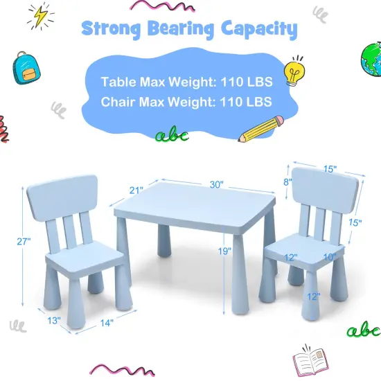 3 Pieces Toddler Multi Activity Play Dining Study Kids Table and Chair Set Blue {3}