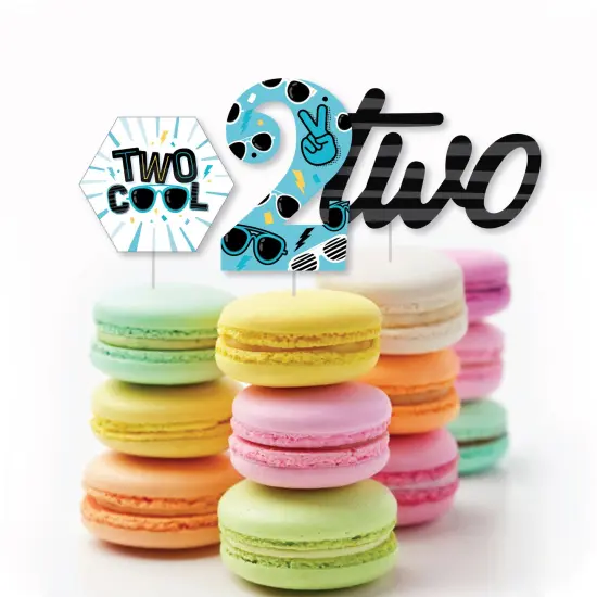 Big Dot of Happiness Two Cool - Boy - Dessert Cupcake Toppers - Blue 2nd Birthday Party Clear Treat Picks - Set of 24 {6}