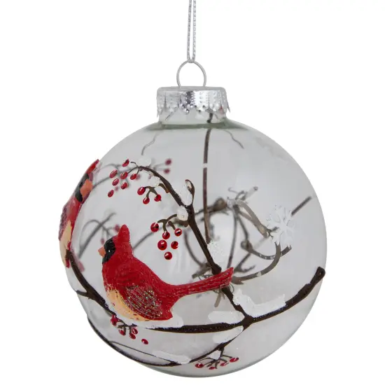 Northlight Cardinals Snowy Winter Scene Glass Ball Christmas Ornament - 4" - Red Clear {4}