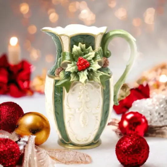 Ceramic Christmas Holly Pitcher, Home D&eacute;cor, Gift for Her, Gift for Mom, Kitchen D&eacute;cor, Christmas D&eacute;cor {2}