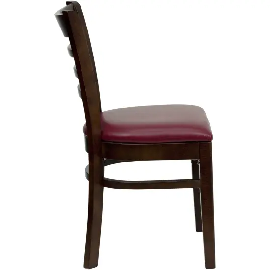 Emma and Oliver 2 Pack Ladder Back Wooden Restaurant Chair BurgundyVinyl/Walnut {4}