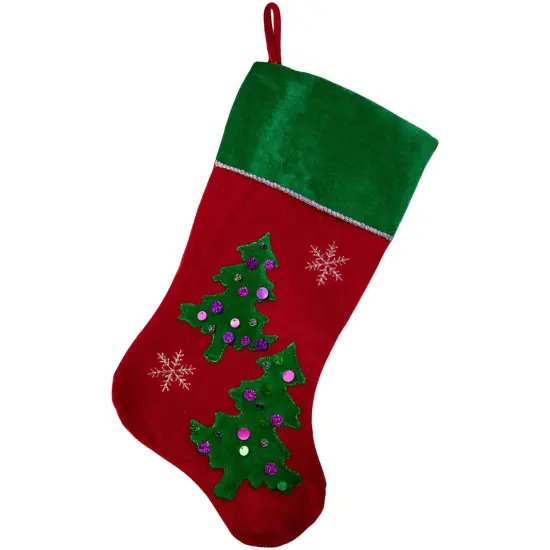 Northlight 20" Red Velveteen Sequined Christmas Tree Stocking with Green Cuff {1}