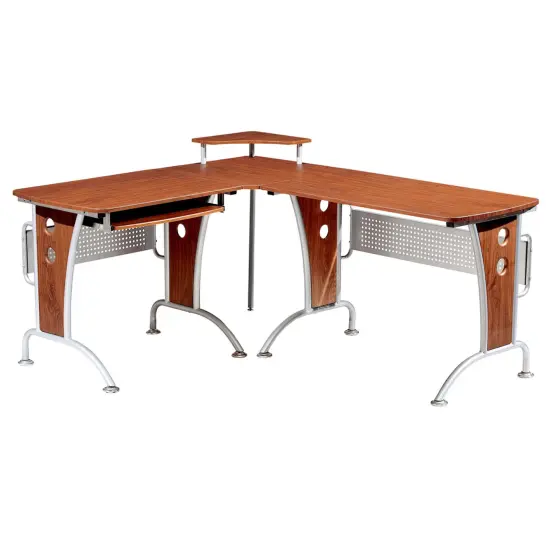 Techni Office Solutions 67" Brown and Gray Durable L-Shaped Computer Desk {1}