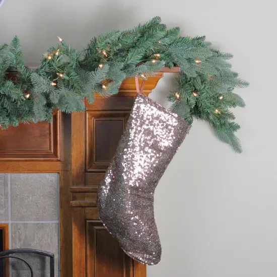 Northlight 17.5" Beige Paillette Sequins Hanging Christmas Stocking {3}