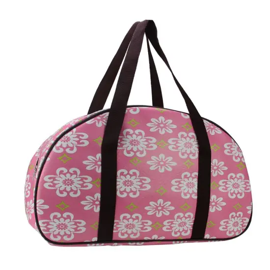 Northlight 20" Decorative Pink and White Flower Design Travel Bag/Purse with Brown Handles {1}