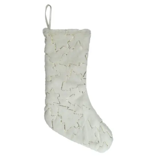 Northlight 18" White and Gold Christmas Stocking with Sequined Trees {1}