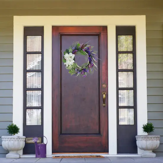 Northlight Mixed Wildflowers and Magnolias Artificial Spring Wreath, 24-Inch Purple {3}