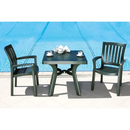 Luxury Commercial Living 35.5" Green Resin Solid Stackable Weather Resistant Dining Arm Chair {5}