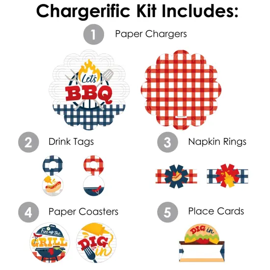Big Dot of Happiness Fire Up the Grill - Summer BBQ Picnic Party Paper Charger and Table Decorations - Chargerific Kit - Place Setting for 8 {4}